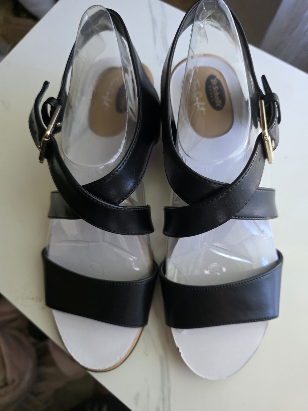 Dr. Scholl's Black Strappy Wedge Sandals with Buckle